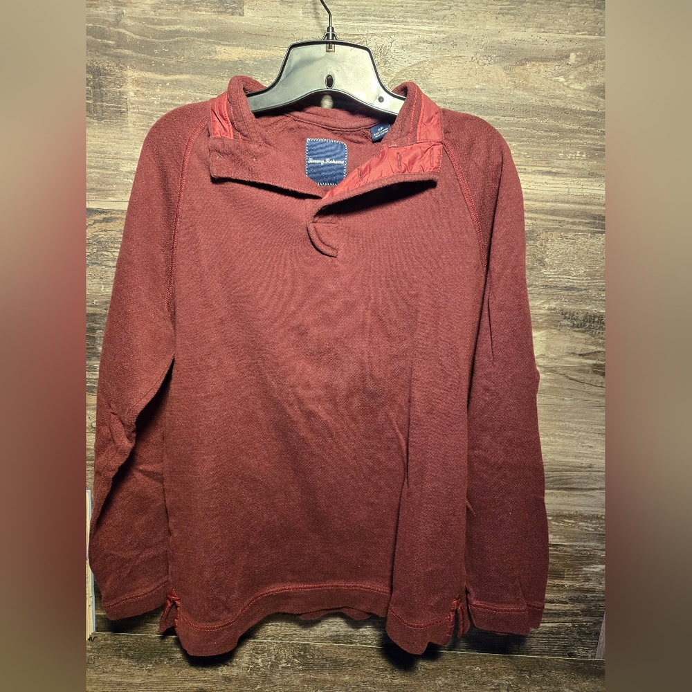 Tommy Bahama Sweatshirt Mens Small 1/4 Button  Mock Neck Long Sleeve 100% Cotton